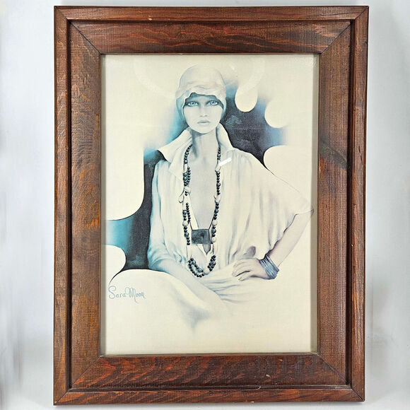 Vintage Art Print Sara Moon Lisa art deco style flapper Framed Signed